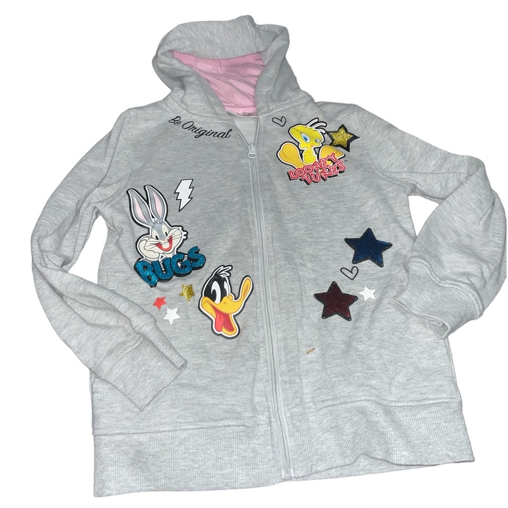 LOONEY TUNES BUGS BUNNY TWEETY GIRLS ZIP UP SWEATER HOODIE SIZE 7/8